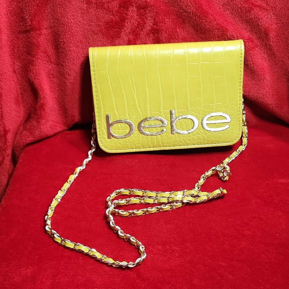 Bebe Yellow Crossbody Bag with Chain Strap